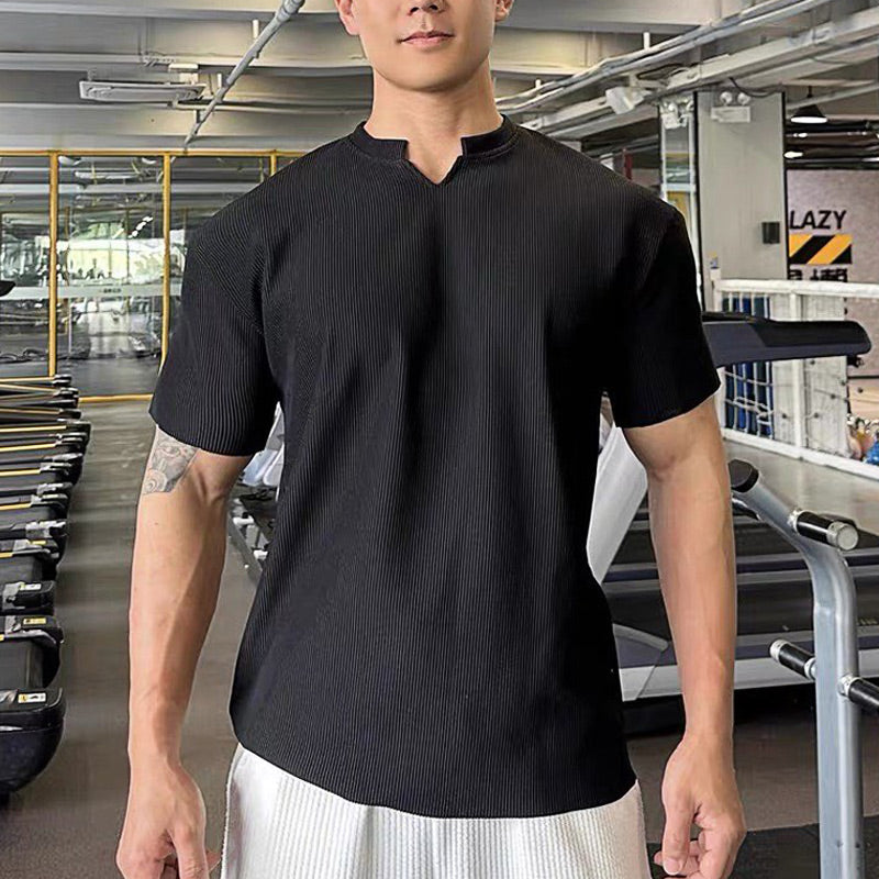 Muskelsportliche Trainings-T-Shirts mit V-Ausschnitt und kurzen Ärmeln für Männer