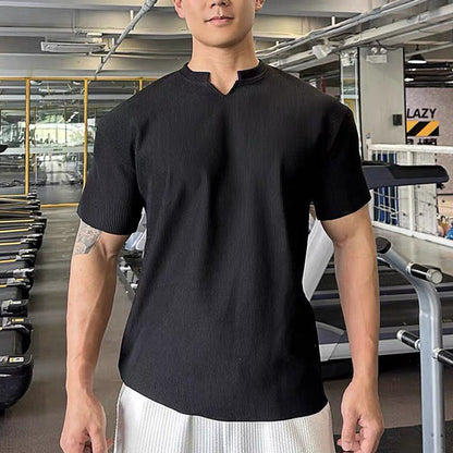 Muskelsportliche Trainings-T-Shirts mit V-Ausschnitt und kurzen Ärmeln für Männer