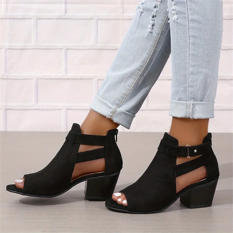 Damen-Retro-Sandalen mit Blockabsatz