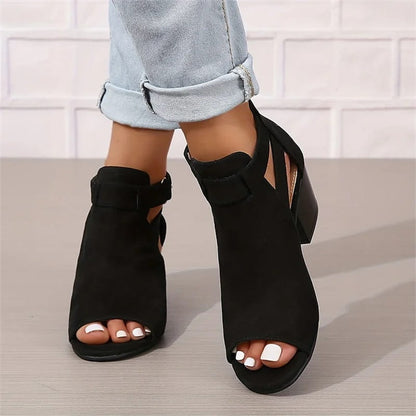 Damen-Retro-Sandalen mit Blockabsatz