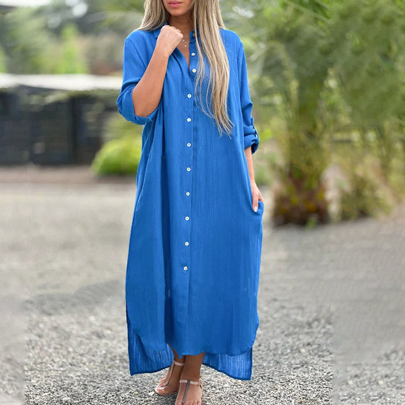 👗39% Rabatt 🌼Hemdblusenkleid mit Revers und langen Ärmeln und Knöpfen