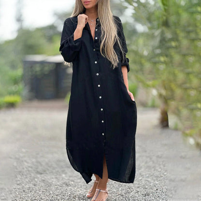 👗39% Rabatt 🌼Hemdblusenkleid mit Revers und langen Ärmeln und Knöpfen