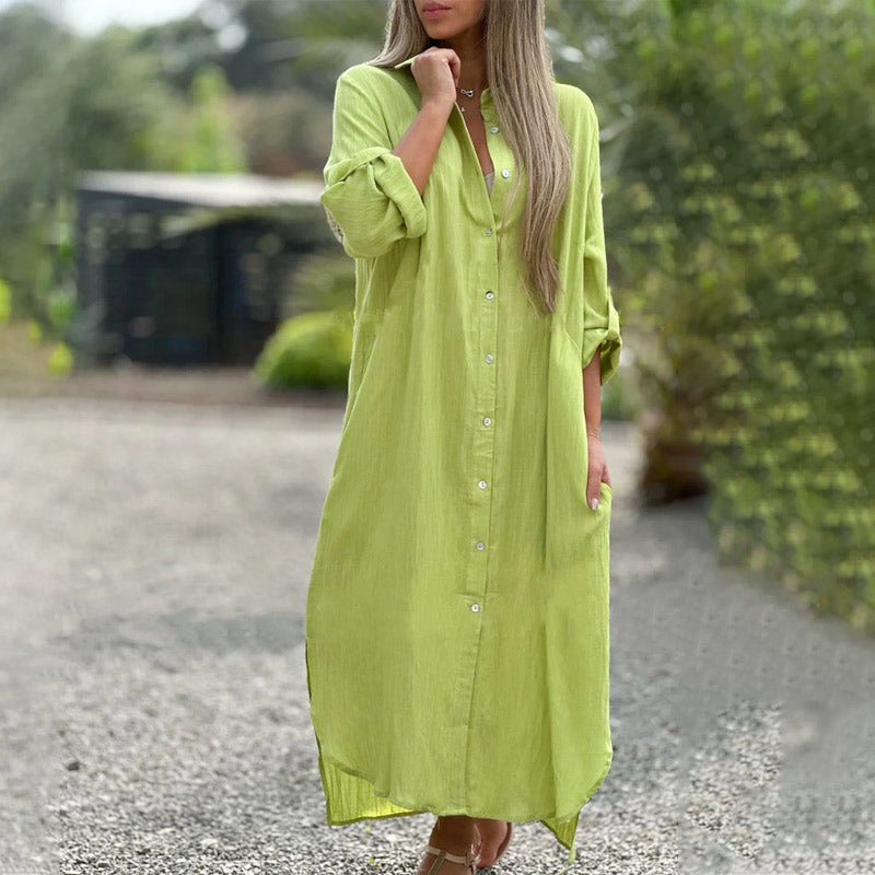 👗39% Rabatt 🌼Hemdblusenkleid mit Revers und langen Ärmeln und Knöpfen