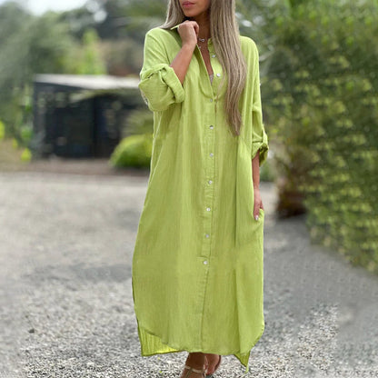 👗39% Rabatt 🌼Hemdblusenkleid mit Revers und langen Ärmeln und Knöpfen