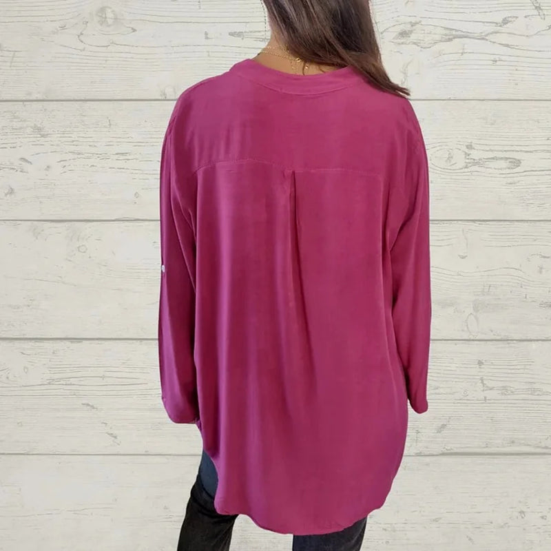 🌸V-Ausschnitt Shirt mit Pailletten und Patchwork für Frauen