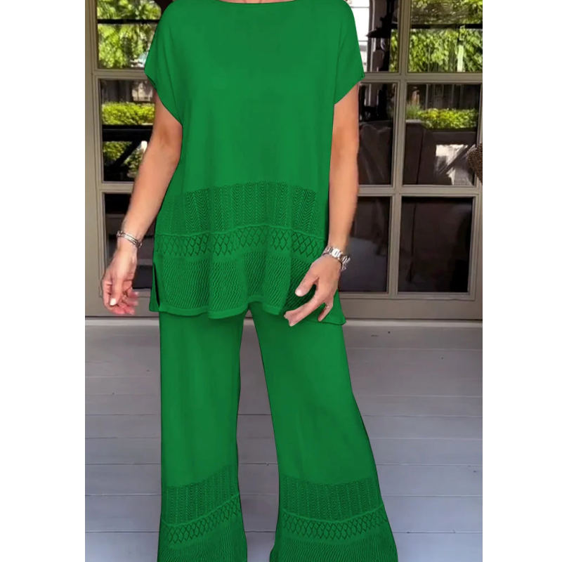 🎀49% Rabatt 🎀Zweiteiliges Set aus kurzärmeligem Oberteil und Hose für Frauen in Uni-Farbe