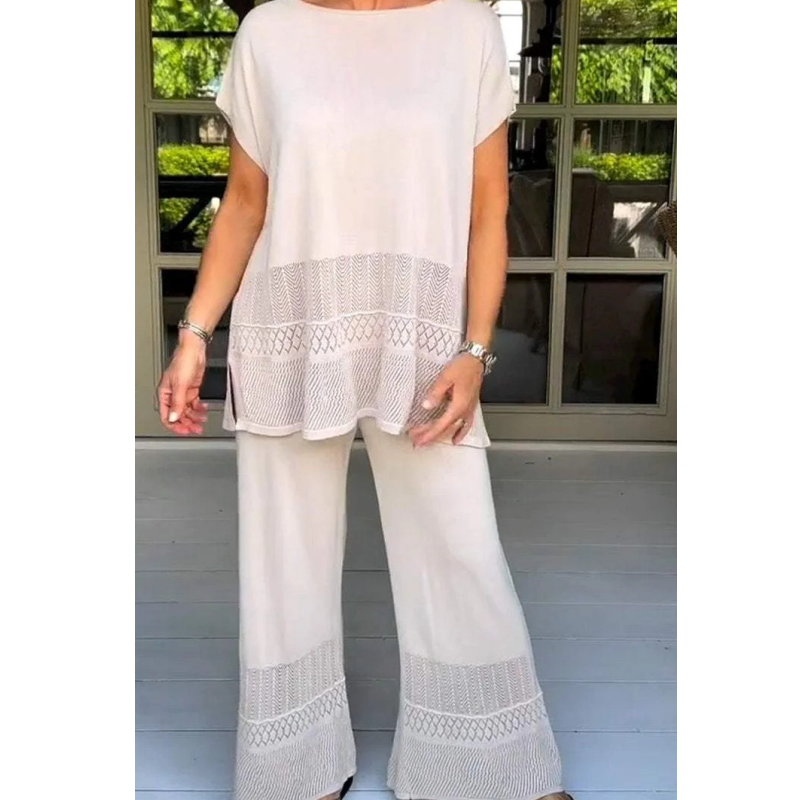 🎀49% Rabatt 🎀Zweiteiliges Set aus kurzärmeligem Oberteil und Hose für Frauen in Uni-Farbe