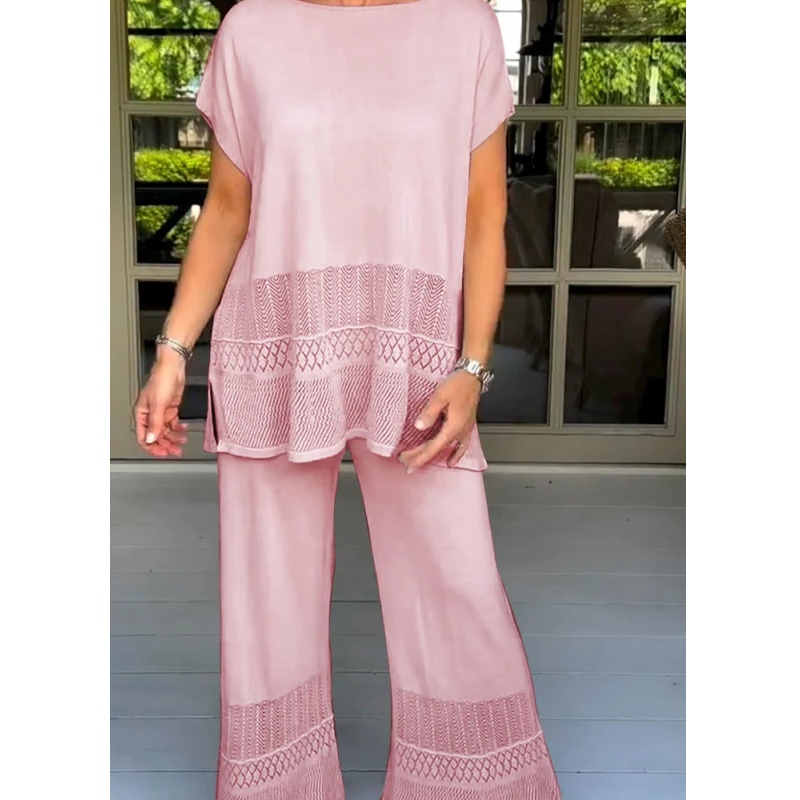 🎀49% Rabatt 🎀Zweiteiliges Set aus kurzärmeligem Oberteil und Hose für Frauen in Uni-Farbe