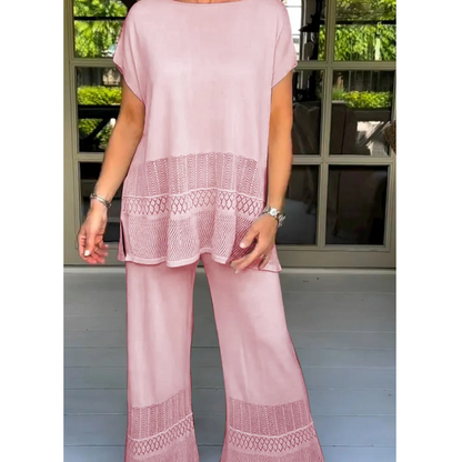 🎀49% Rabatt 🎀Zweiteiliges Set aus kurzärmeligem Oberteil und Hose für Frauen in Uni-Farbe