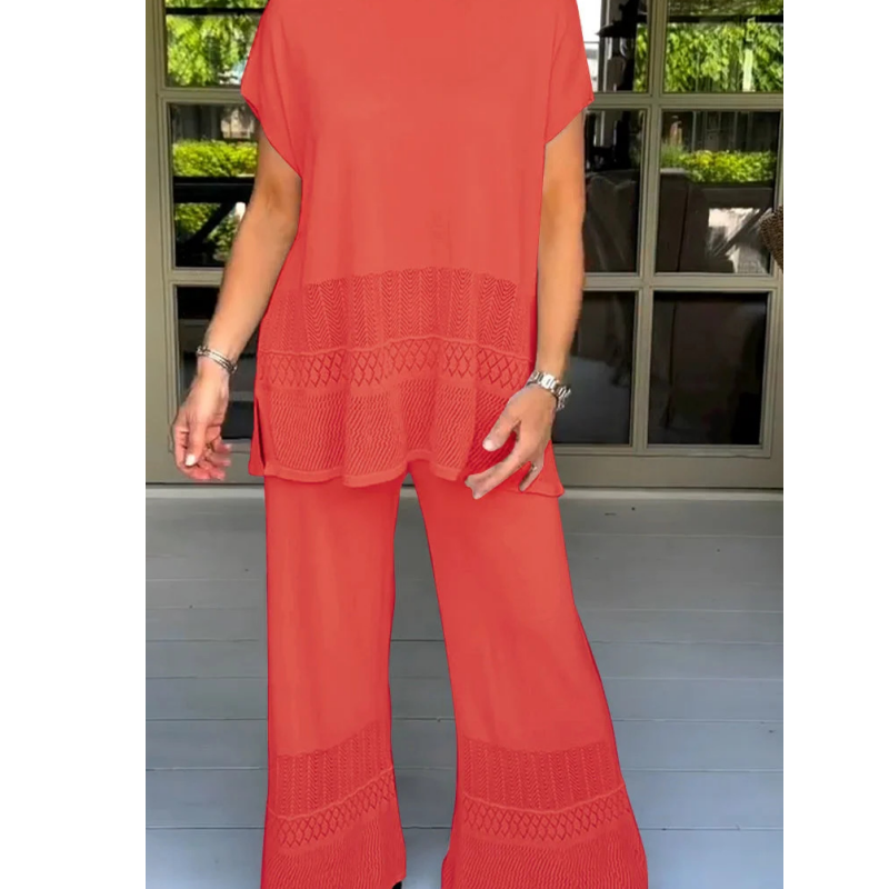 🎀49% Rabatt 🎀Zweiteiliges Set aus kurzärmeligem Oberteil und Hose für Frauen in Uni-Farbe