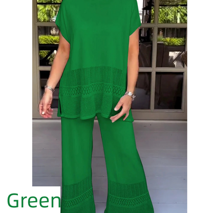 🎀49% Rabatt 🎀Zweiteiliges Set aus kurzärmeligem Oberteil und Hose für Frauen in Uni-Farbe