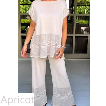🎀49% Rabatt 🎀Zweiteiliges Set aus kurzärmeligem Oberteil und Hose für Frauen in Uni-Farbe