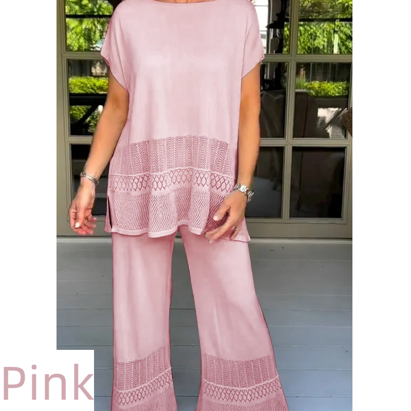 🎀49% Rabatt 🎀Zweiteiliges Set aus kurzärmeligem Oberteil und Hose für Frauen in Uni-Farbe