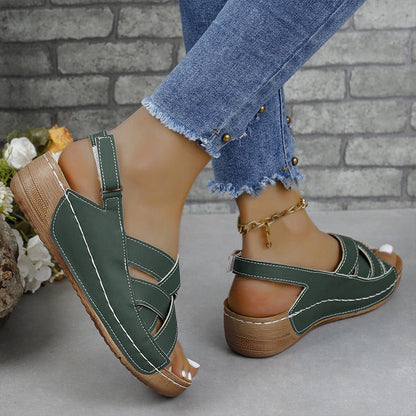 Bequeme einfarbige Keilsandalen für Frauen