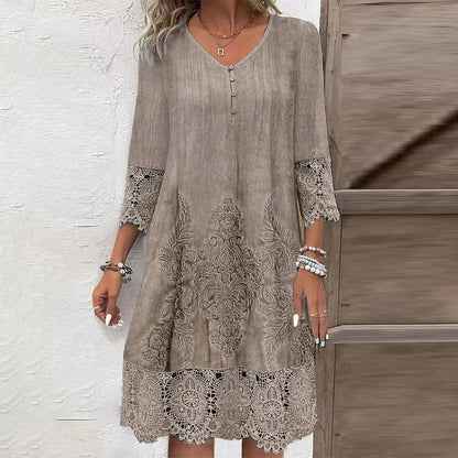 Elegantes Spitzenkleid mit halben Ärmeln und V-Ausschnitt für Damen
