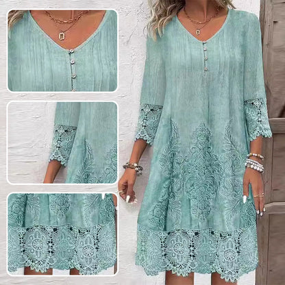 Elegantes Spitzenkleid mit halben Ärmeln und V-Ausschnitt für Damen