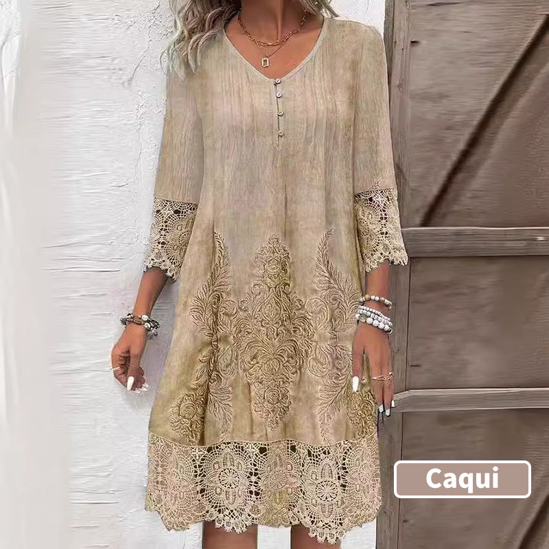 Elegantes Spitzenkleid mit halben Ärmeln und V-Ausschnitt für Damen