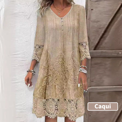Elegantes Spitzenkleid mit halben Ärmeln und V-Ausschnitt für Damen