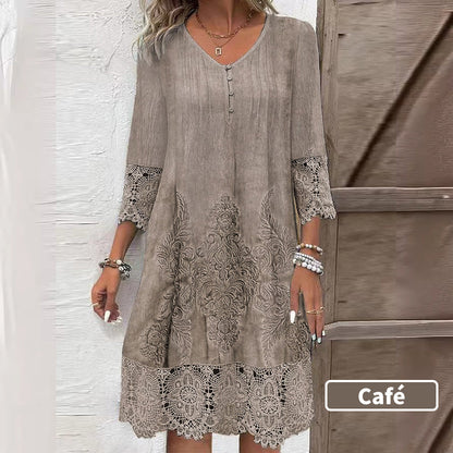 Elegantes Spitzenkleid mit halben Ärmeln und V-Ausschnitt für Damen