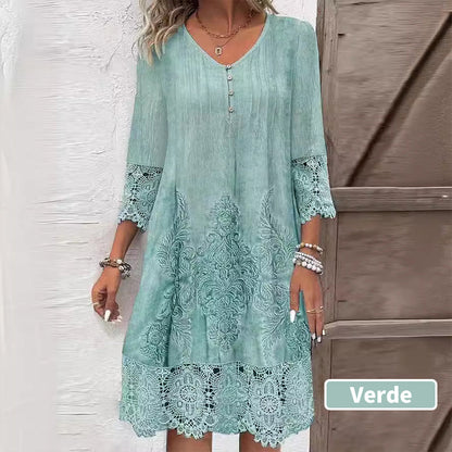 Elegantes Spitzenkleid mit halben Ärmeln und V-Ausschnitt für Damen