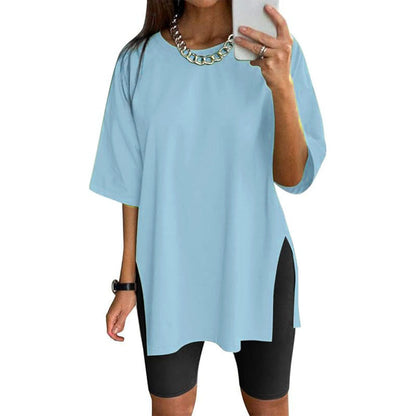 💕49% Rabatt✨Lässiges Damen-Kurzarm-T-Shirt mit lockerem Seitenschlitz