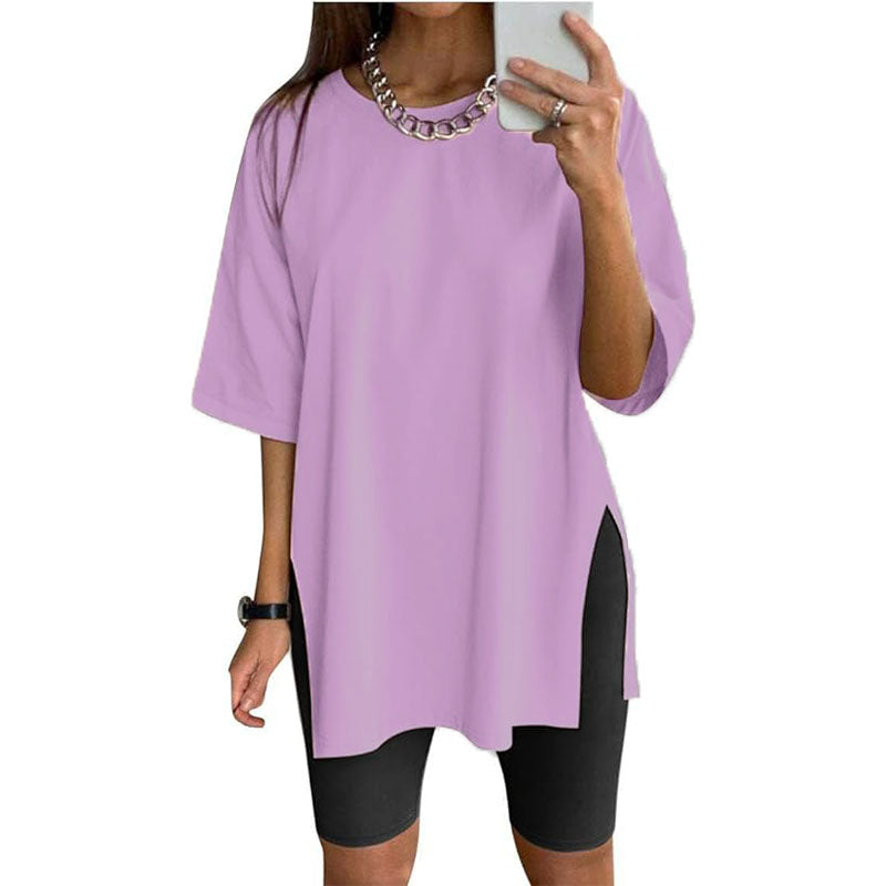 💕49% Rabatt✨Lässiges Damen-Kurzarm-T-Shirt mit lockerem Seitenschlitz