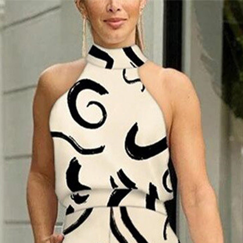 Stylischer bedruckter Jumpsuit für Damen mit weitem Bein und schmaler Passform