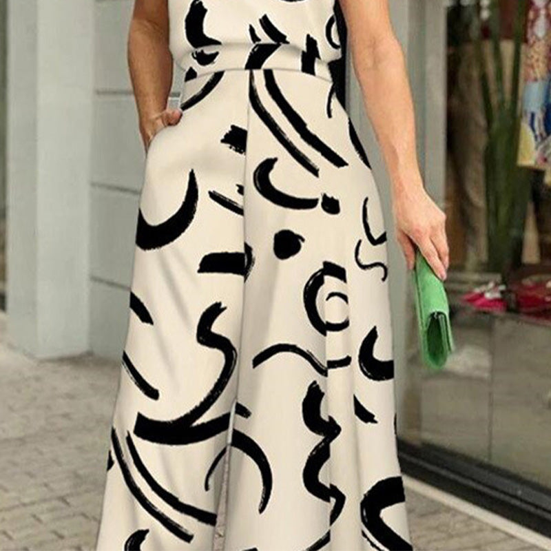 Stylischer bedruckter Jumpsuit für Damen mit weitem Bein und schmaler Passform