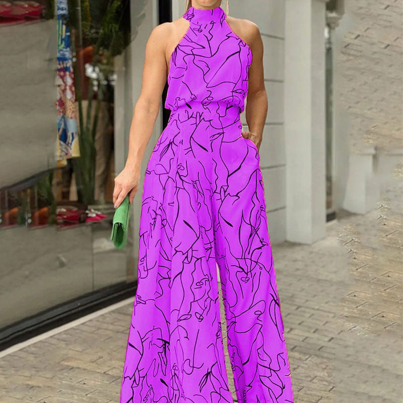 Stylischer bedruckter Jumpsuit für Damen mit weitem Bein und schmaler Passform