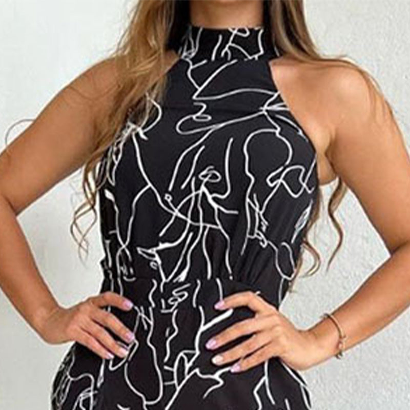 Stylischer bedruckter Jumpsuit für Damen mit weitem Bein und schmaler Passform