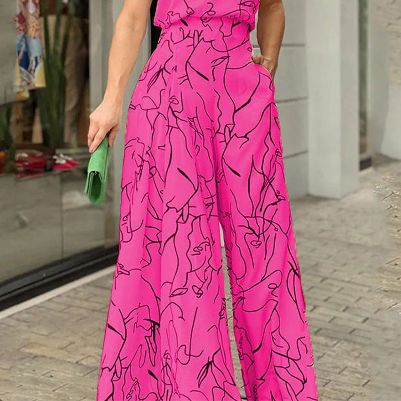 Stylischer bedruckter Jumpsuit für Damen mit weitem Bein und schmaler Passform