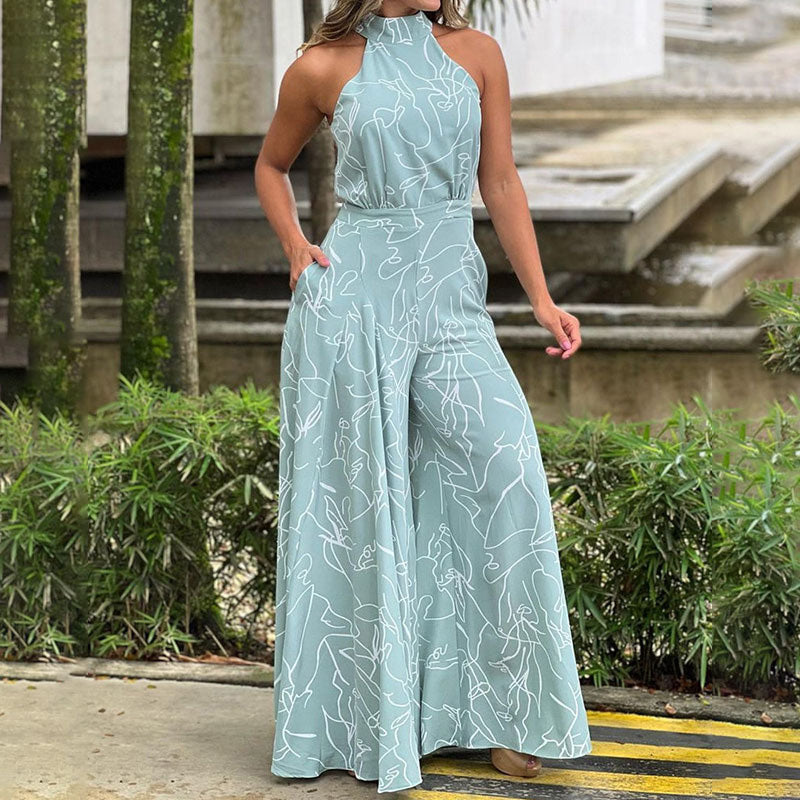 Stylischer bedruckter Jumpsuit für Damen mit weitem Bein und schmaler Passform