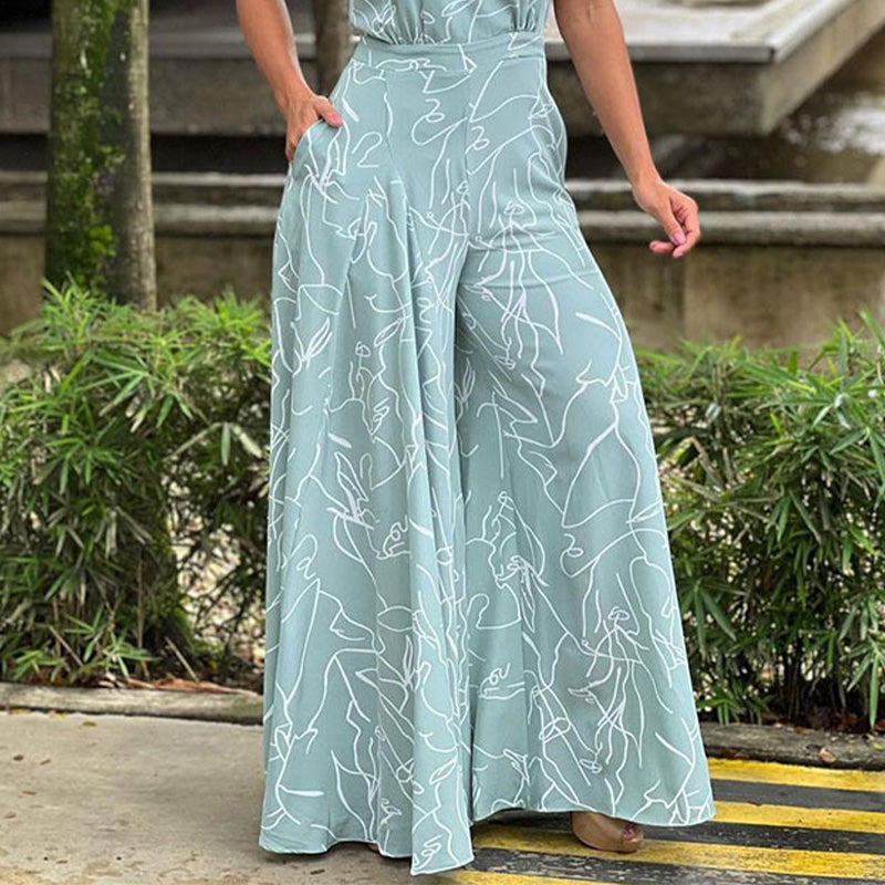 Stylischer bedruckter Jumpsuit für Damen mit weitem Bein und schmaler Passform