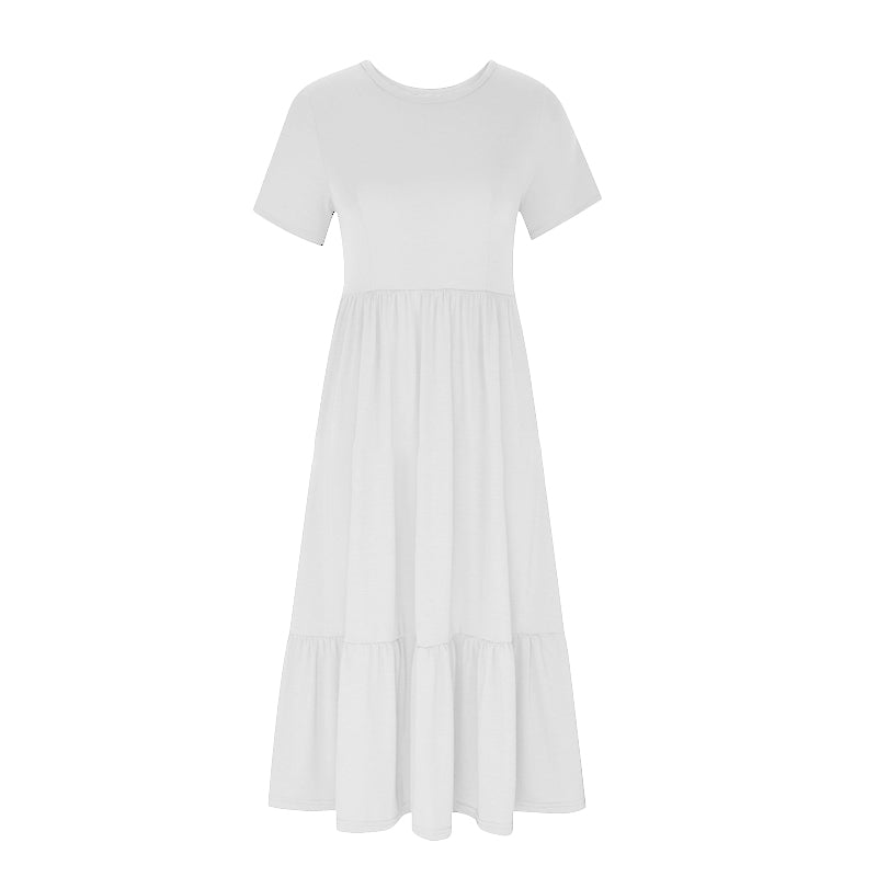 👗49% Rabatt🫧 Plissiertes Kleid mit Rundhalsausschnitt und einfarbiger Farbe für Damen