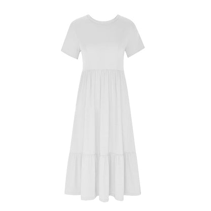 👗49% Rabatt🫧 Plissiertes Kleid mit Rundhalsausschnitt und einfarbiger Farbe für Damen