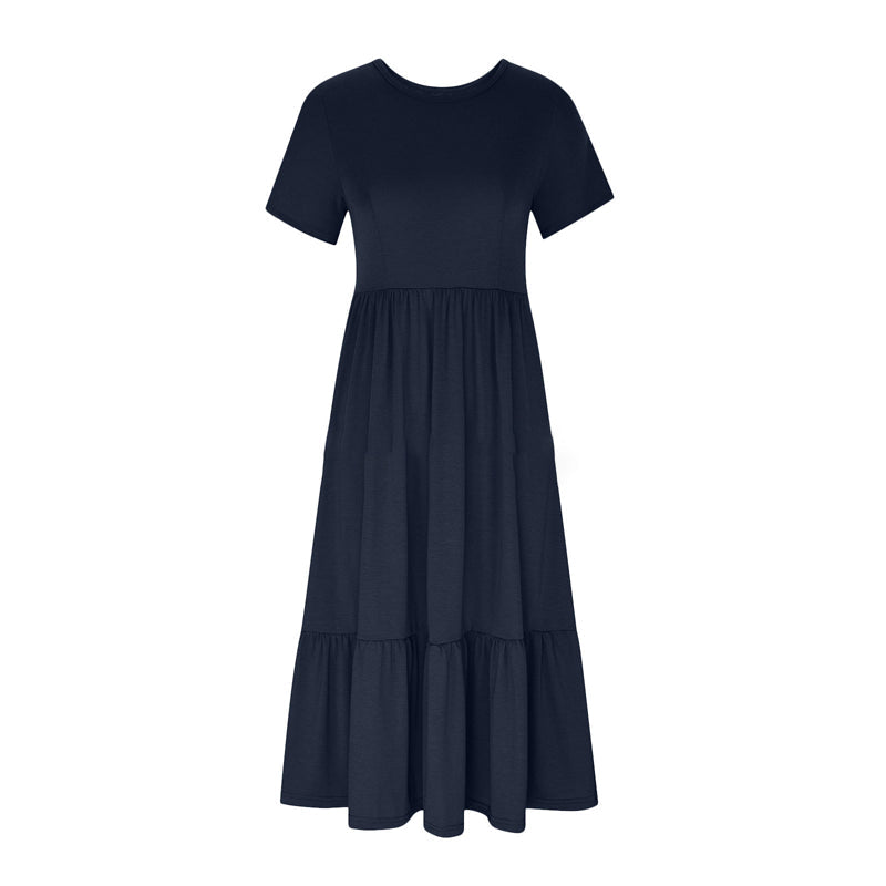 👗49% Rabatt🫧 Plissiertes Kleid mit Rundhalsausschnitt und einfarbiger Farbe für Damen