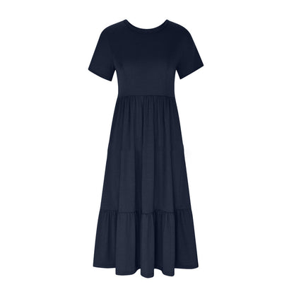 👗49% Rabatt🫧 Plissiertes Kleid mit Rundhalsausschnitt und einfarbiger Farbe für Damen