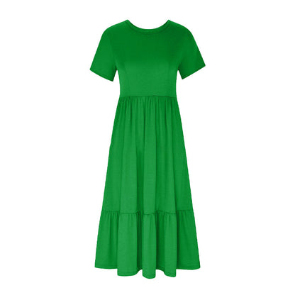 👗49% Rabatt🫧 Plissiertes Kleid mit Rundhalsausschnitt und einfarbiger Farbe für Damen