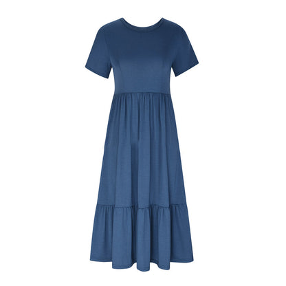 👗49% Rabatt🫧 Plissiertes Kleid mit Rundhalsausschnitt und einfarbiger Farbe für Damen