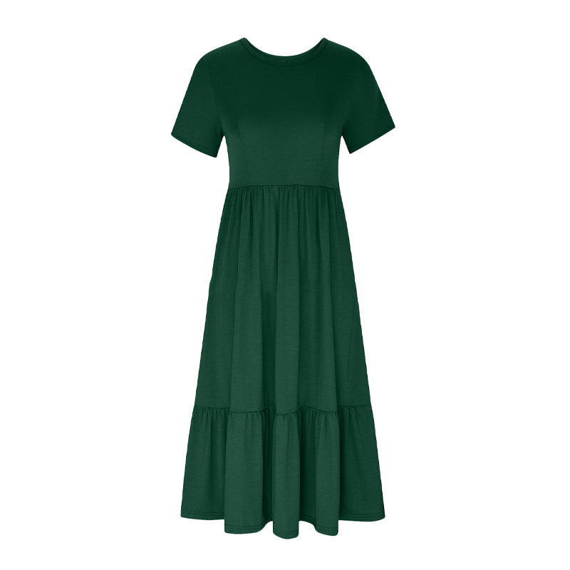 👗49% Rabatt🫧 Plissiertes Kleid mit Rundhalsausschnitt und einfarbiger Farbe für Damen