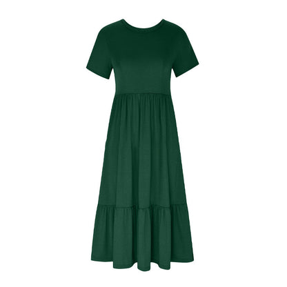 👗49% Rabatt🫧 Plissiertes Kleid mit Rundhalsausschnitt und einfarbiger Farbe für Damen