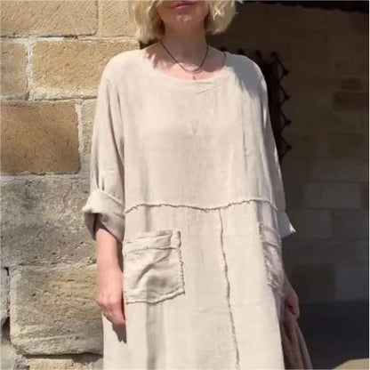 💕Schlichtes und modisches einfarbiges Kleid mit Rundhalsausschnitt