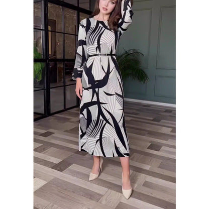 💕Aktuelle Modelle Elegantes Stretch Kleid, Rundhalsausschnitt Design, mit Gürtel