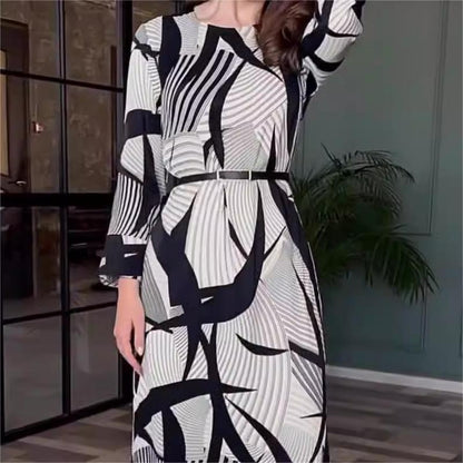 💕Aktuelle Modelle Elegantes Stretch Kleid, Rundhalsausschnitt Design, mit Gürtel