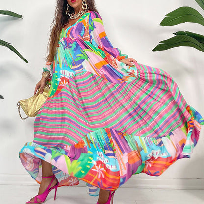 Maxikleid mit V-Ausschnitt und Blumendruck