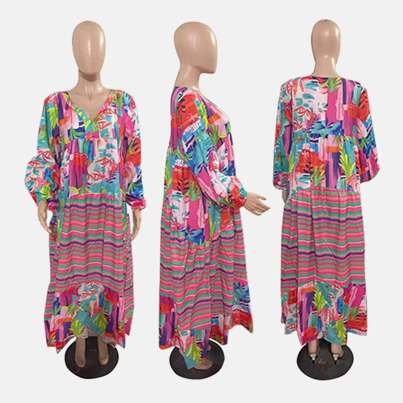 Maxikleid mit V-Ausschnitt und Blumendruck