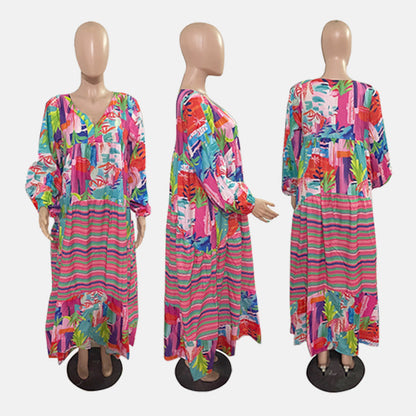 Maxikleid mit V-Ausschnitt und Blumendruck