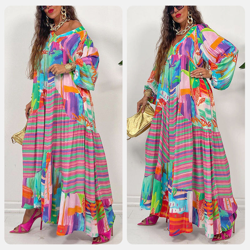 Maxikleid mit V-Ausschnitt und Blumendruck