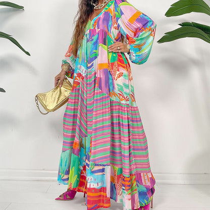 Maxikleid mit V-Ausschnitt und Blumendruck