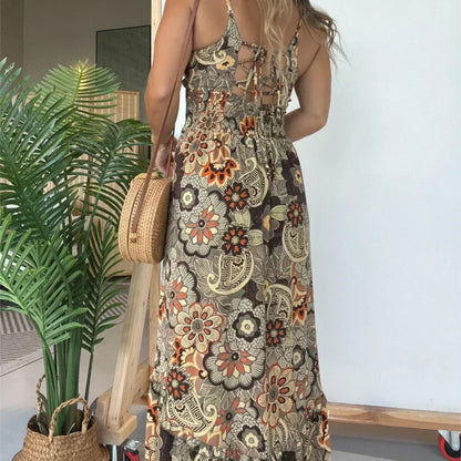 💕Zeitlich begrenztes Angebot: 50 % RABATT💕Sexy langes Kleid mit Spaghettiträgern und Blumenmuster für Damen